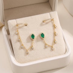 0.25ct Diamond & Emerald 14K Yellow Gold Chain Drop Earrings
