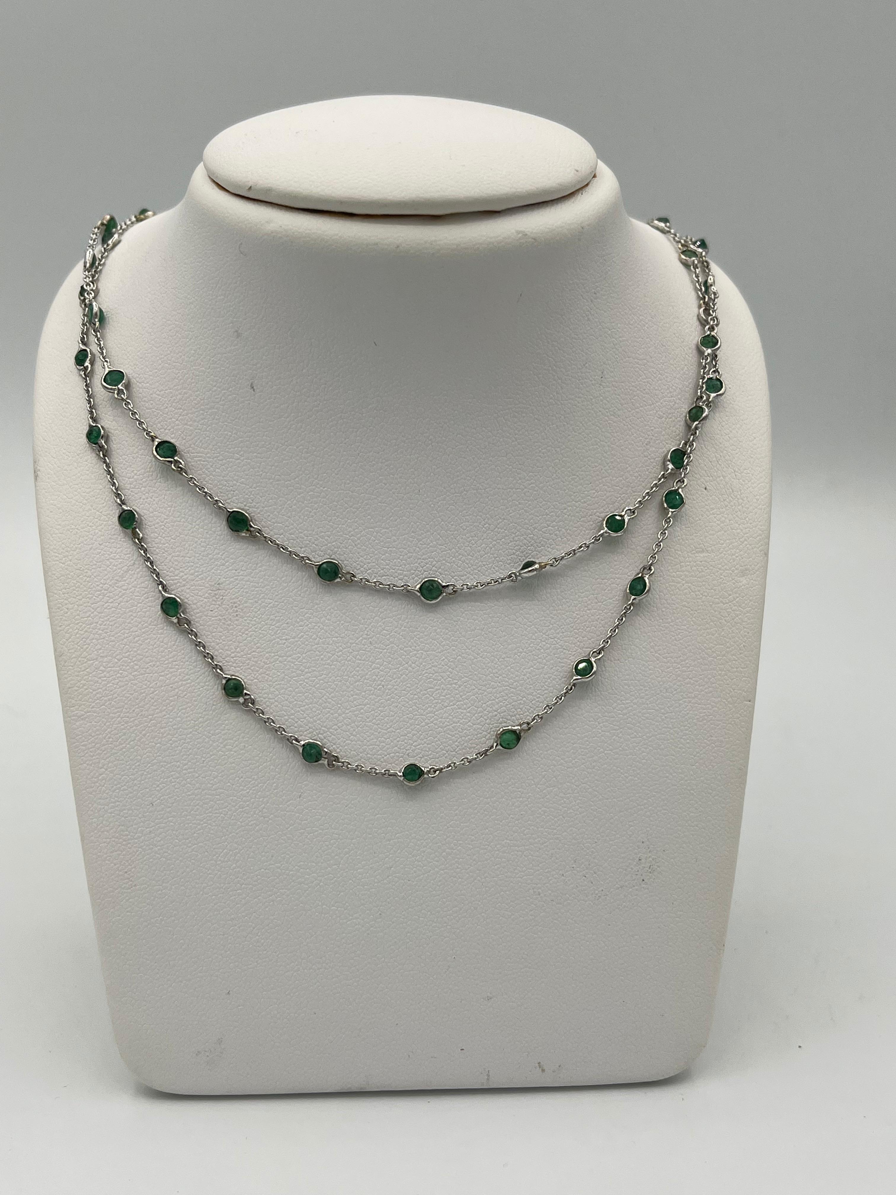 emerald chain in 18 k white gold For Sale 1