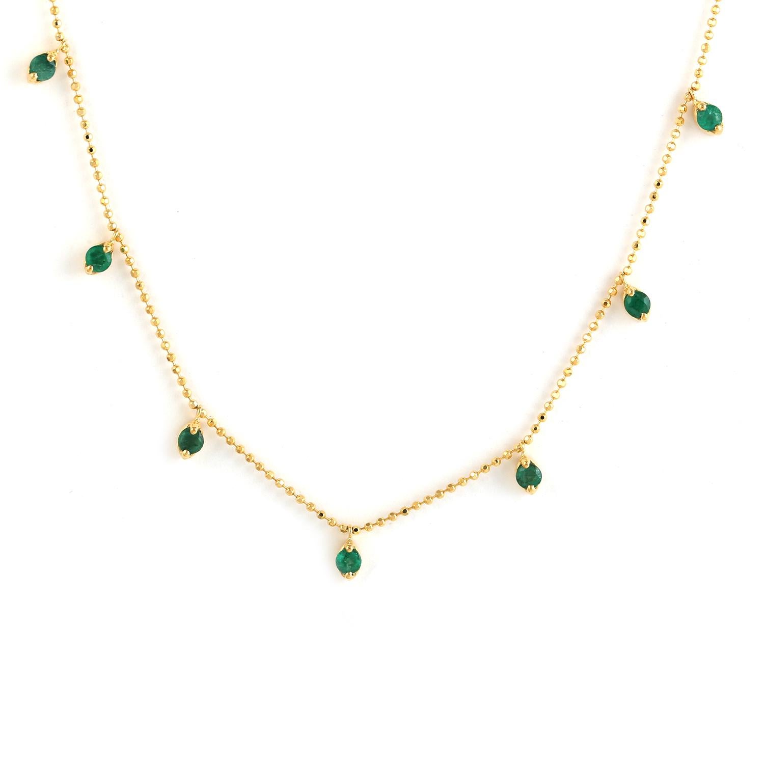 Emerald Chain Necklace Made In 18k Yellow Gold (Gemischter Schliff) im Angebot