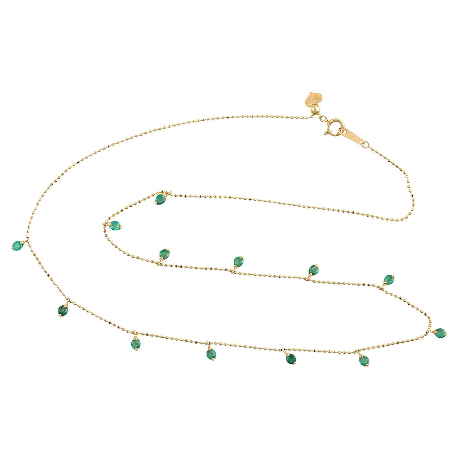 Emerald Chain Necklace Made In 18k Yellow Gold