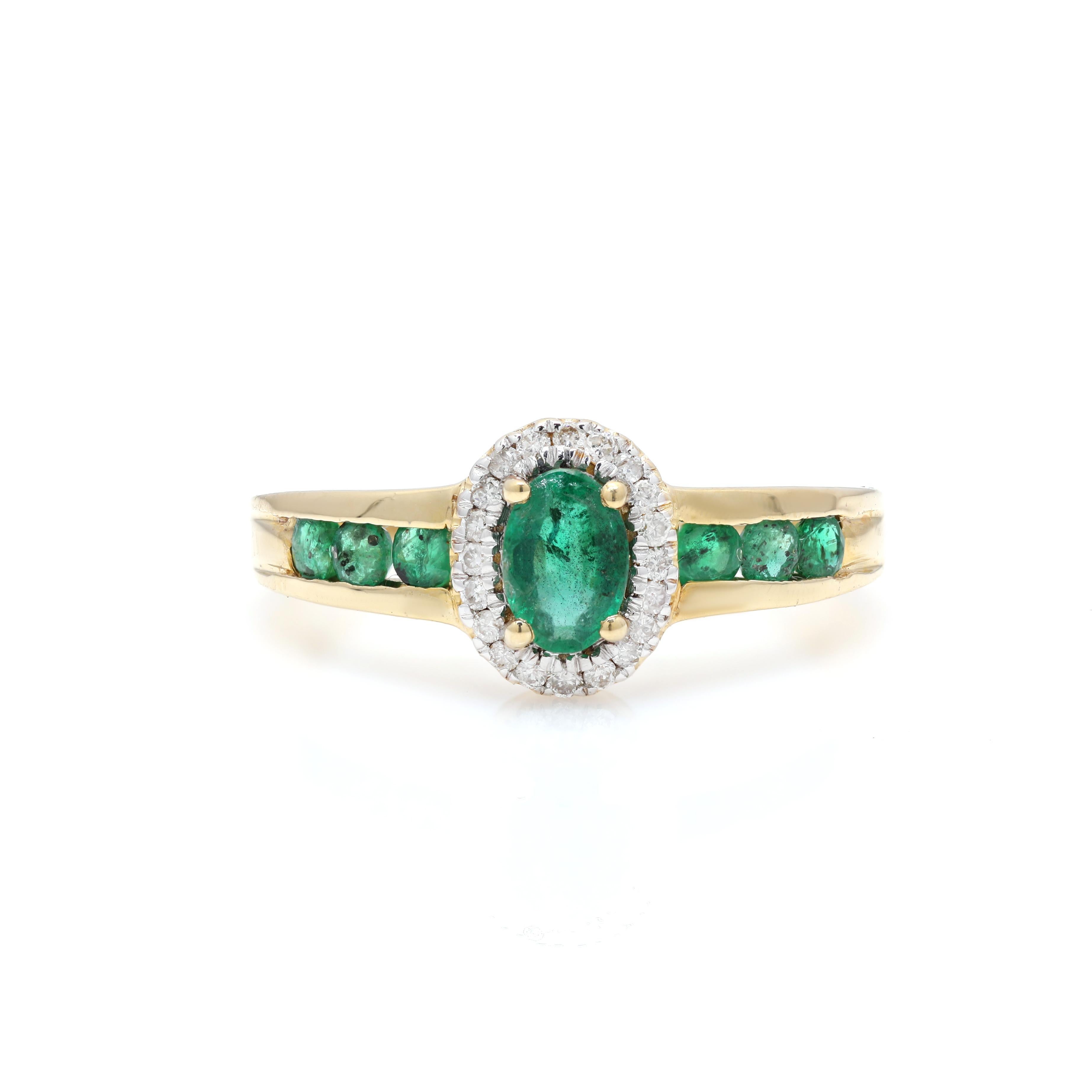 For Sale:  Emerald Engagement Ring with Halo Diamond Set in 14K Solid Yellow Gold 3