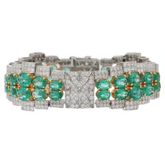 23.74 CTW Emerald and 7.09 CTW Diamond Bold Bracelet in 18k Solid White Gold