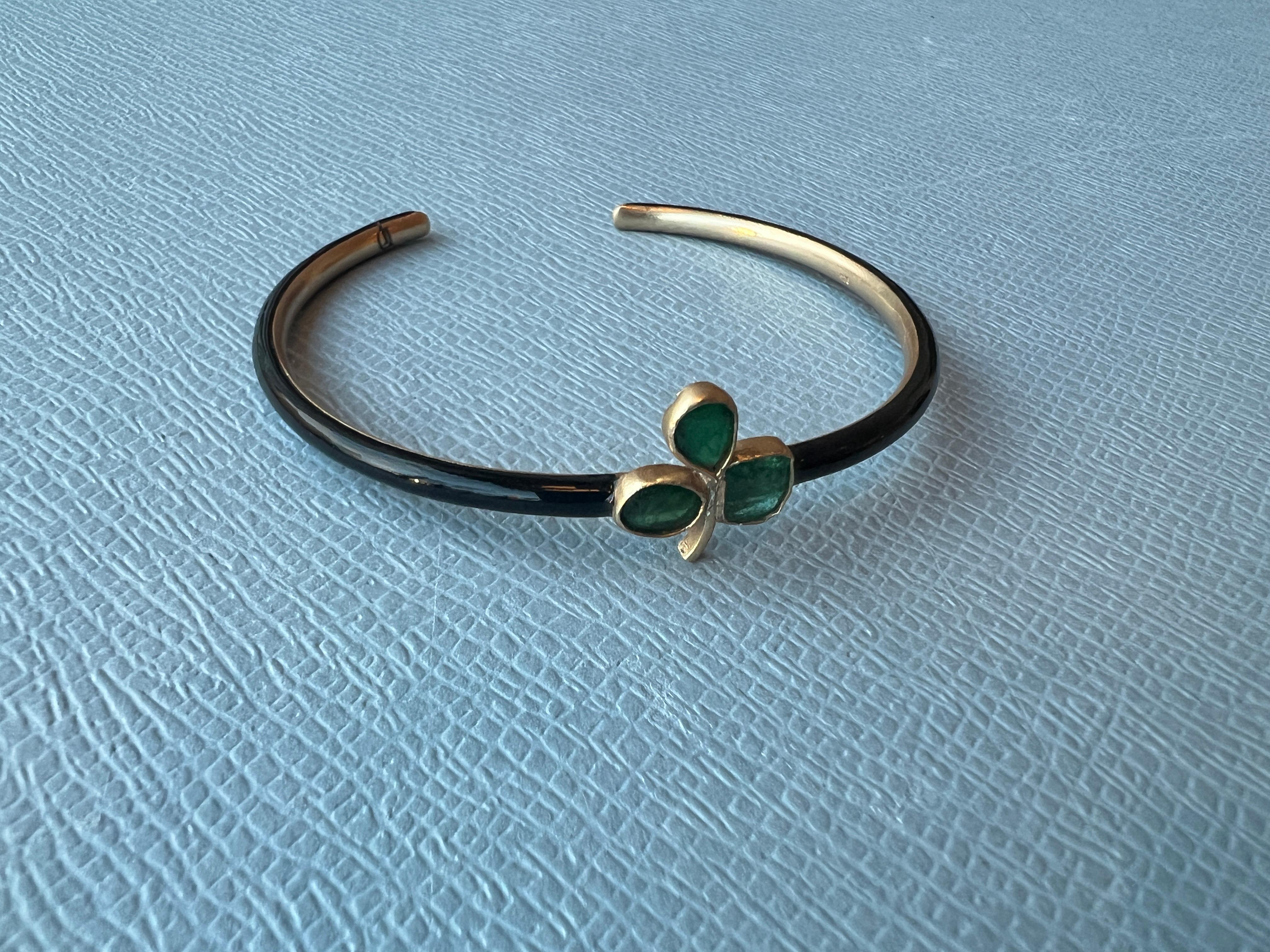Victorien Bracelet jonc trèfle émeraude noire en vente