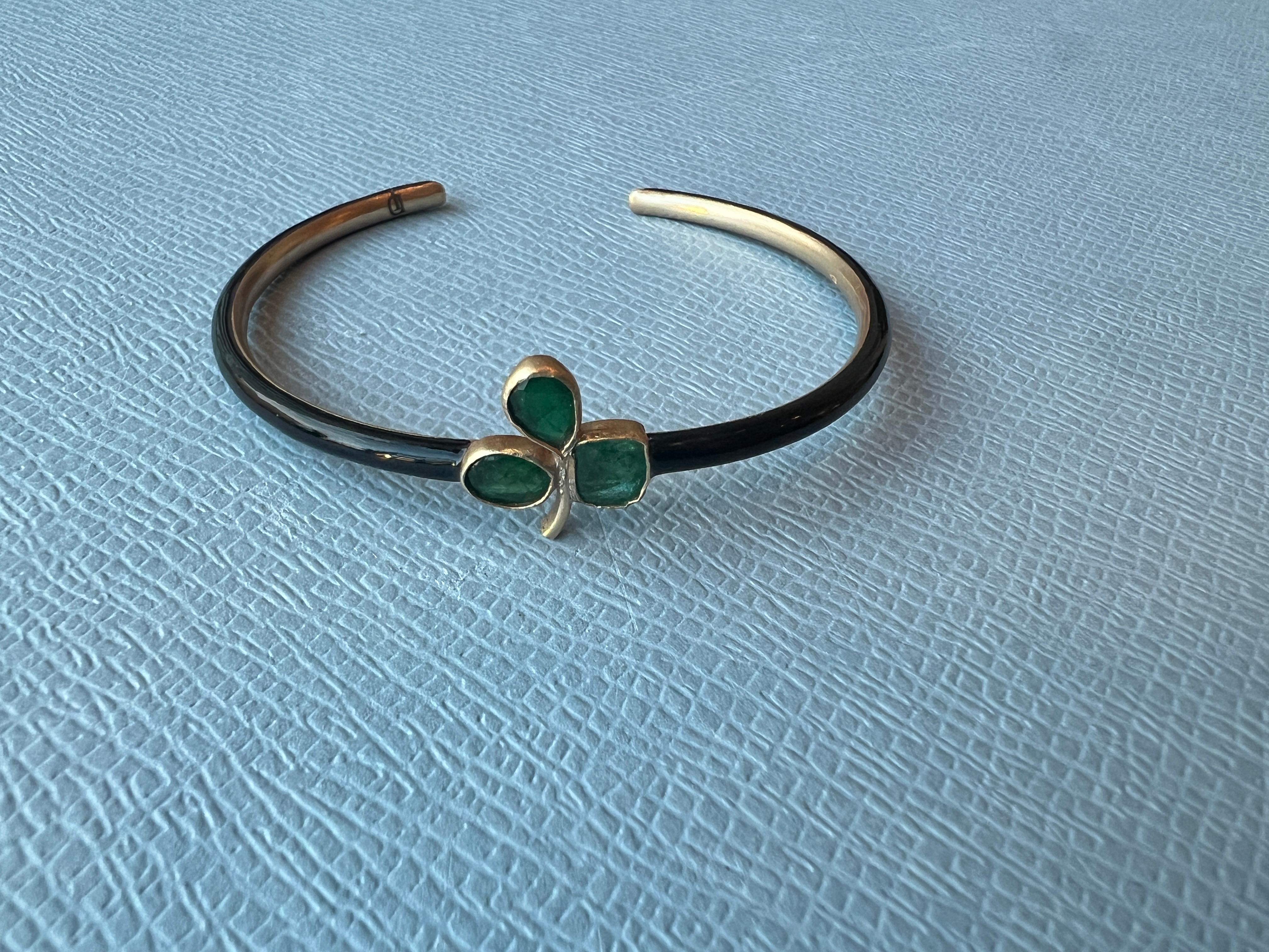 Bracelet jonc trèfle émeraude noire Pour femmes en vente
