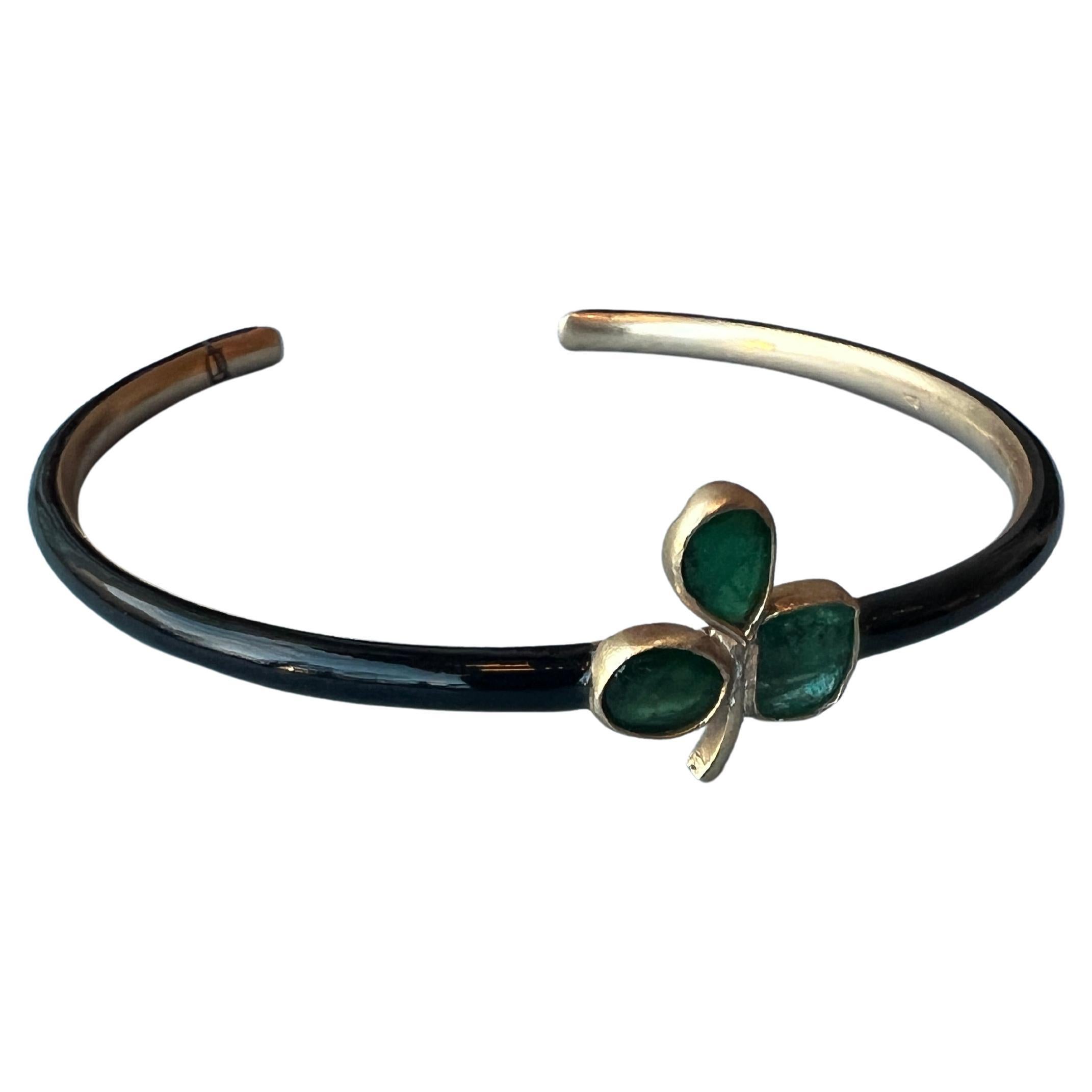 Pulsera Trébol Esmeralda Esmalte Negro