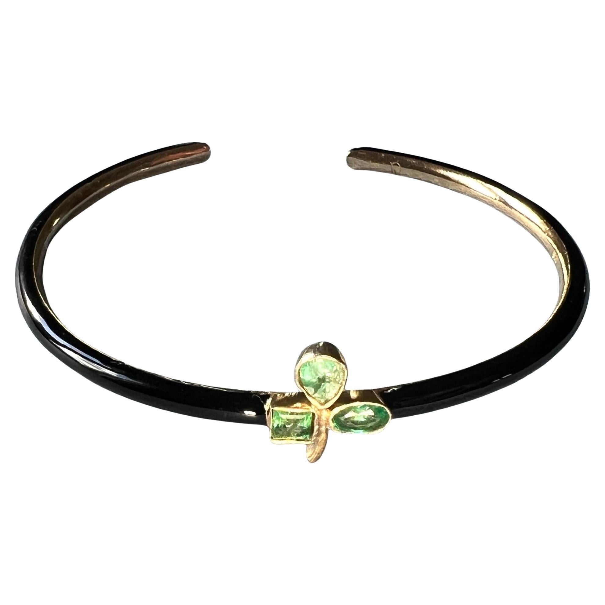 Esmeralda Trébol Esmalte Negro Pulsera Brazalete