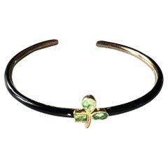 Emerald Clover Black Enamel Bracelet Bangle