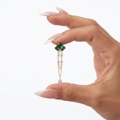 1.10ct Emerald & Diamond 14K Yellow Gold Chain Drop Earrings
