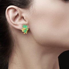 Emerald Cluster Earrings 14Kk Yellow Gold