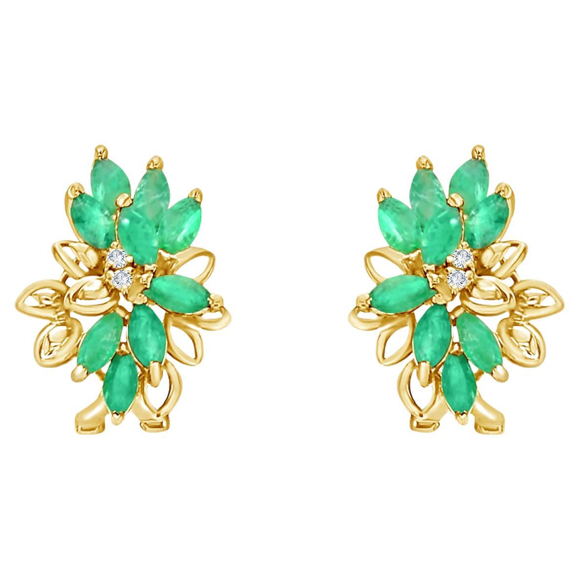 Emerald Cluster Earrings 14Kk Yellow Gold