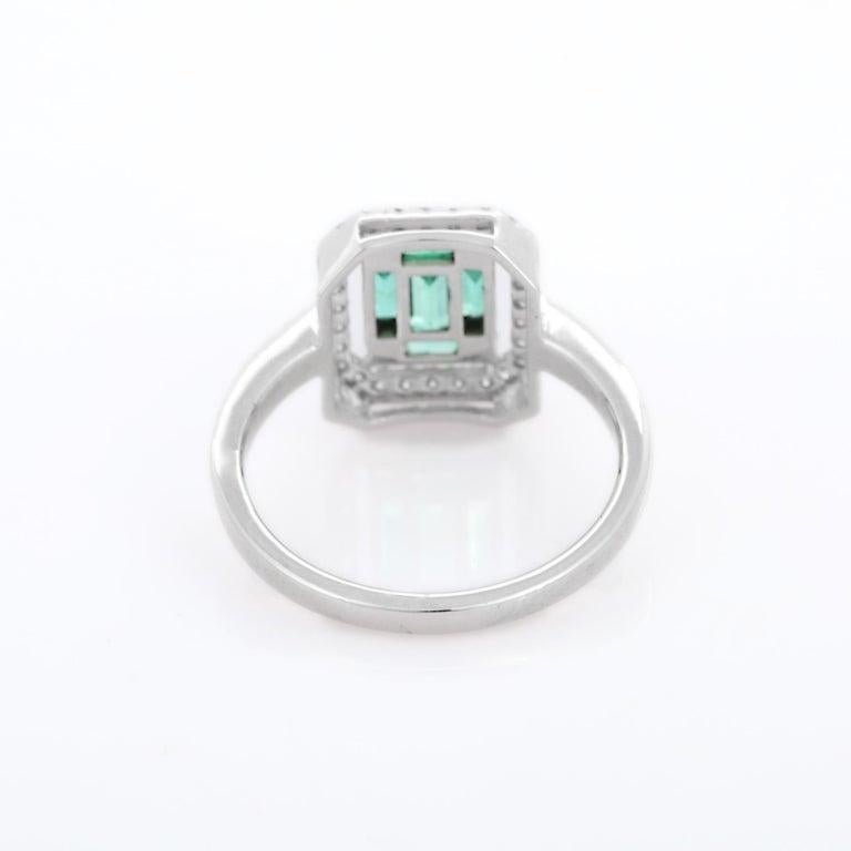 For Sale:  Emerald Cluster Engagement Ring with Diamonds in 18k Solid White Gold 4