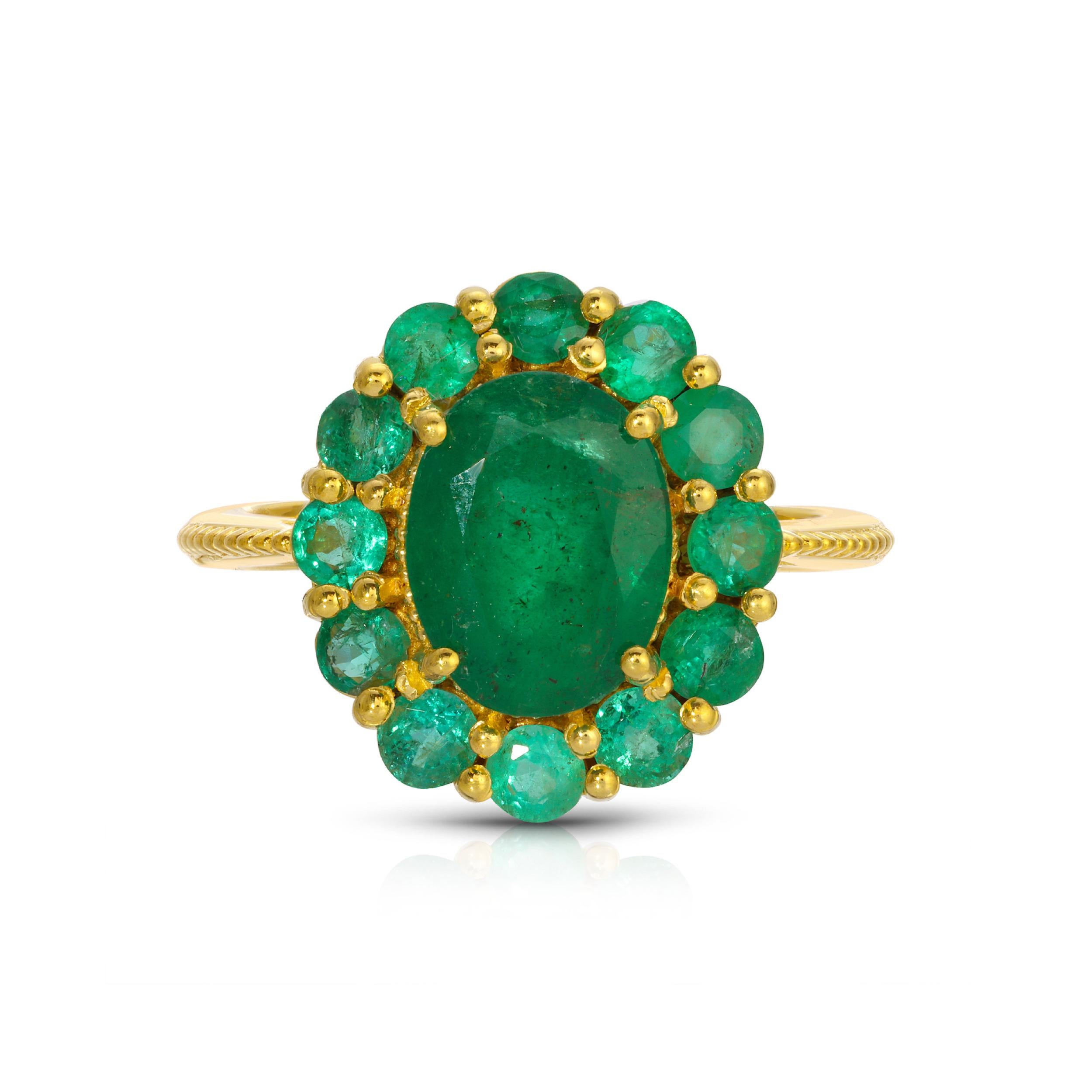 Contemporary Emerald Cluster Ring