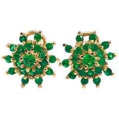 Emerald Cluster Yellow Gold Earrings