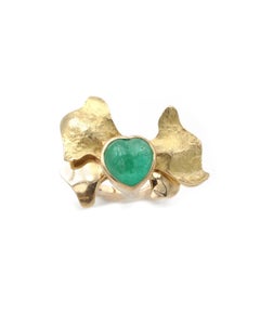 Anillo esmeralda de cóctel en oro de 18 quilates, esmeralda en forma de corazón de 4 quilates, talla cabujón