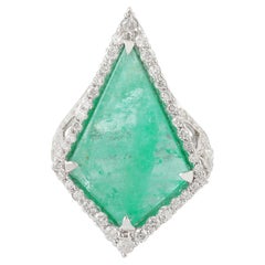 Emerald Cocktail Ring with Pave Diamond in 18k White Gold