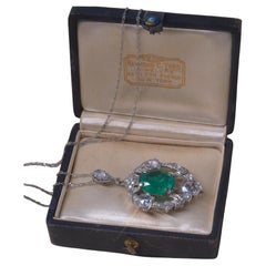 Emerald Colombian Raymond Yard Diamond Pendant GIA Huge Vintage 12.09 Carats!