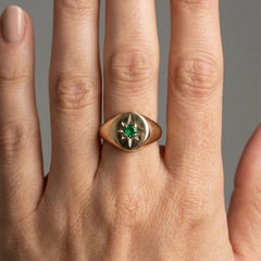 Emerald Compass 14K (18K Custom) Gold Signet Ring