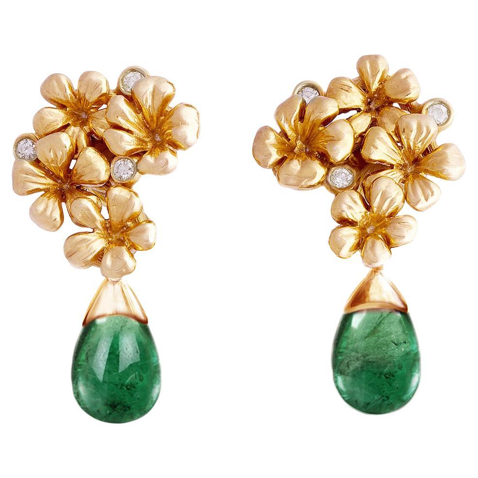 Emerald Contemporary Stud Earrings in Fourteen Karat Rose Gold with Diamonds