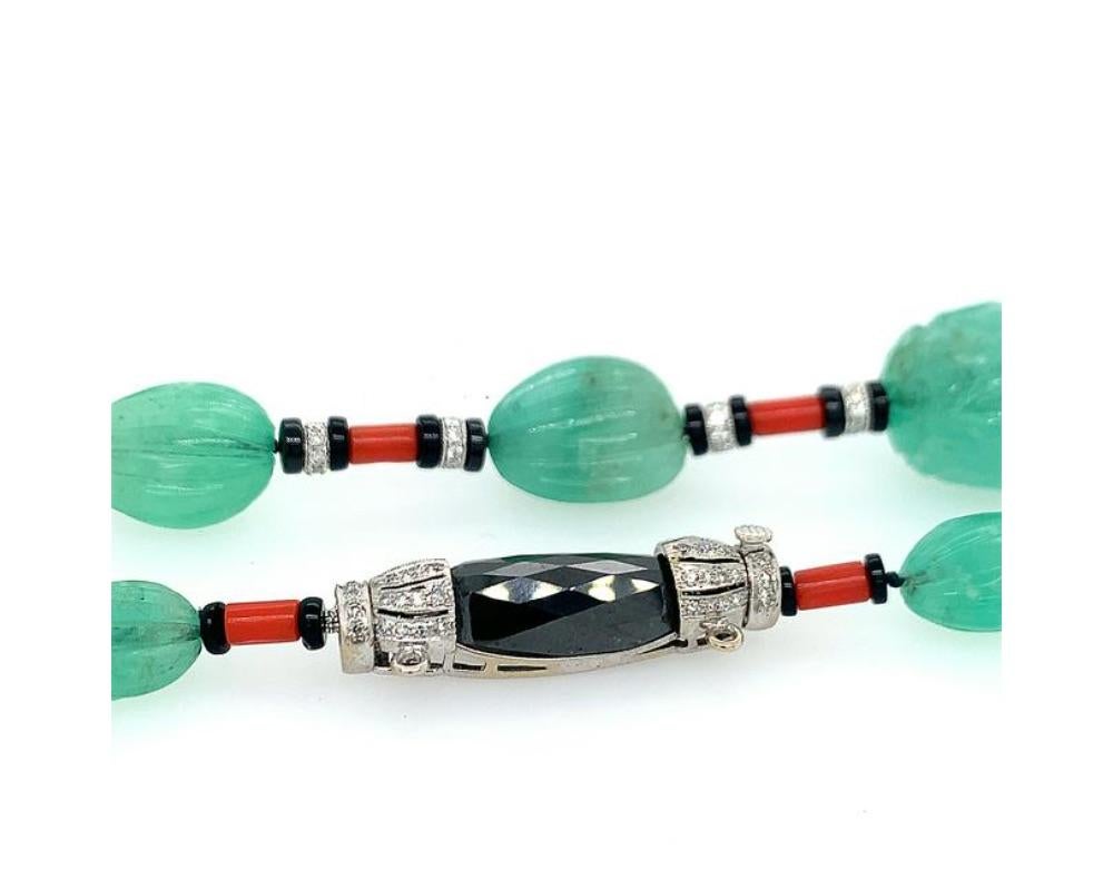 Emerald Coral Diamond Bead Necklace In Excellent Condition For Sale In New York, NY