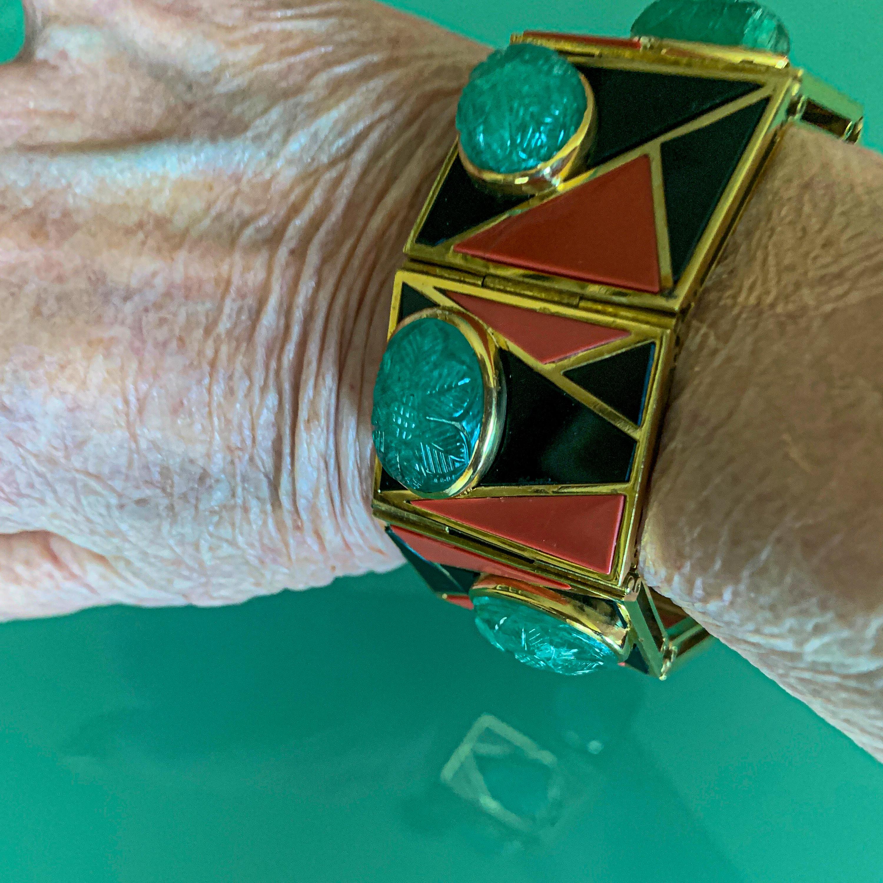 Emerald, Coral, Onyx Modernist Bracelet 2