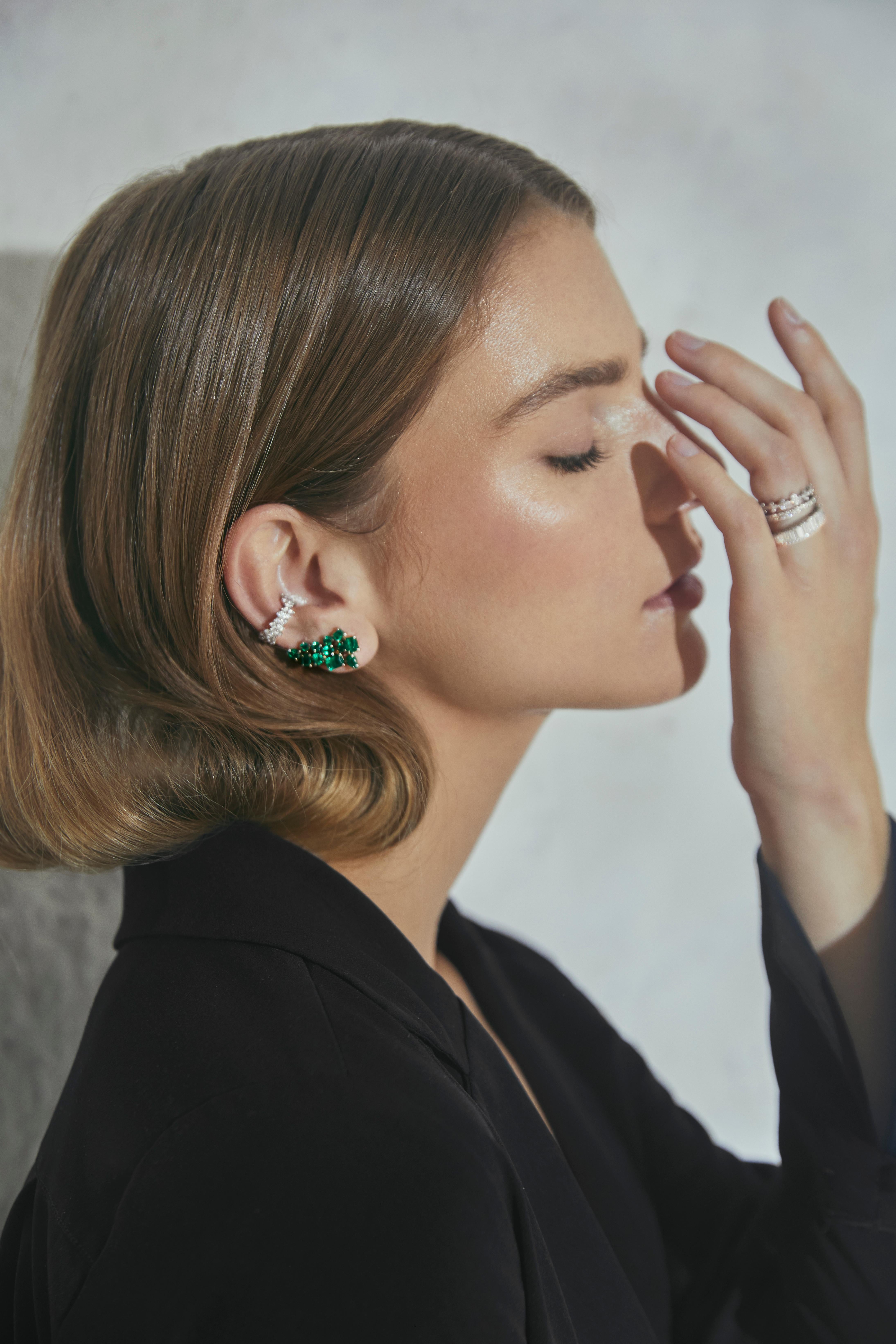 Contemporary Emerald Crawler Earrings, Pair For Sale