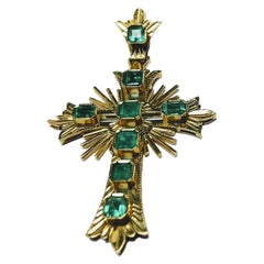 Emerald Cross Colonial Style Yellow Gold 18 Karat