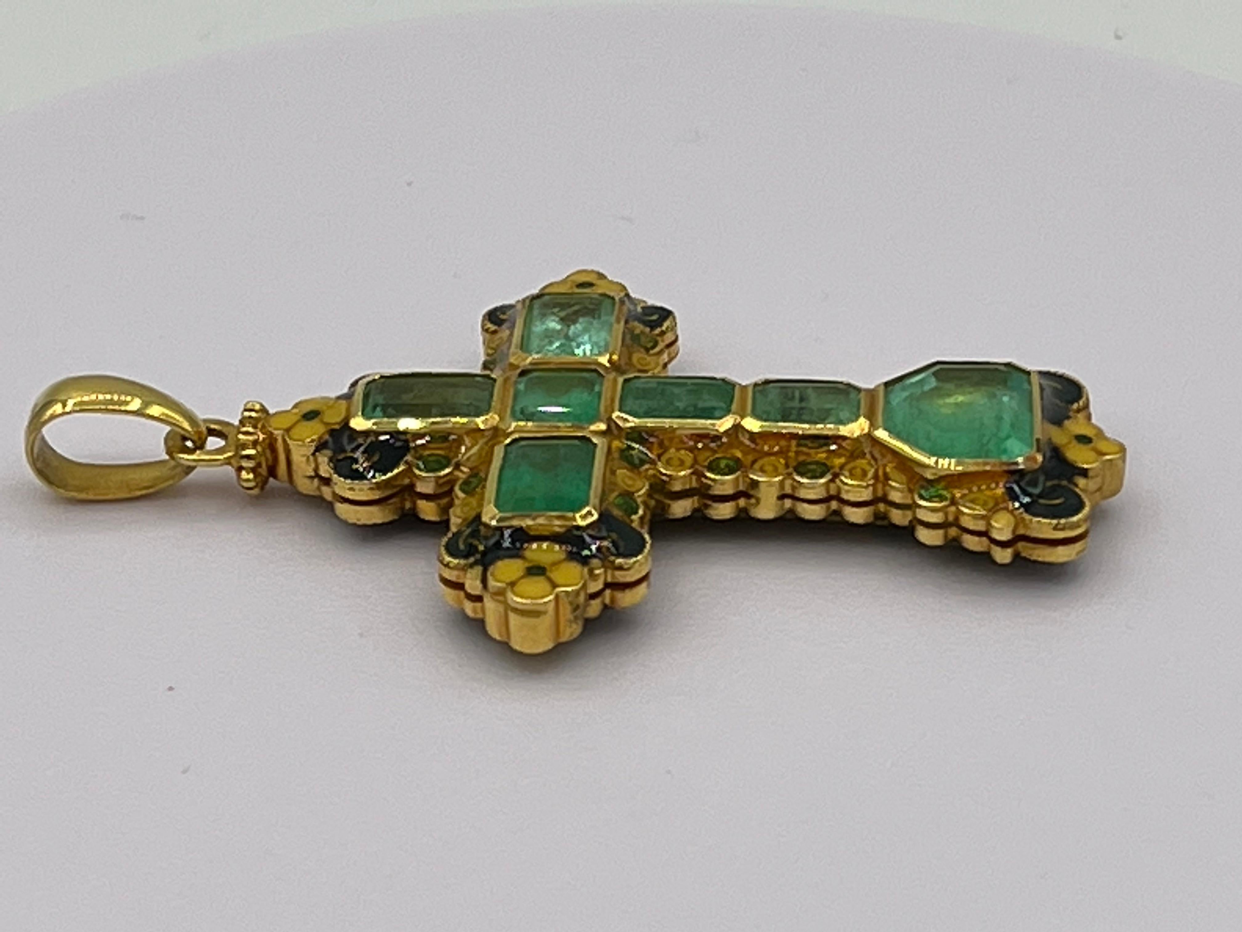 Smaragdkreuz-Emaille 18 K für Damen oder Herren