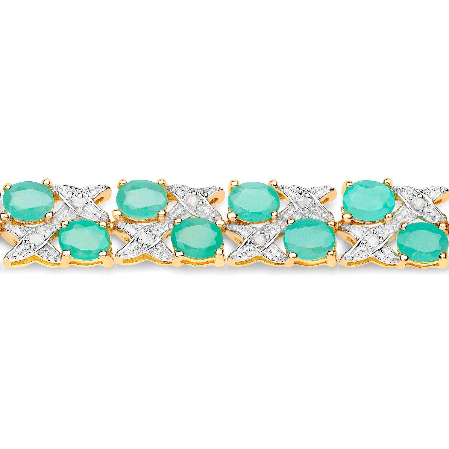 Pulsera Esmeralda Cruzada Diamantes 10,3 Quilates Oro Amarillo de 14 K Chapado en Plata Contemporáneo en venta
