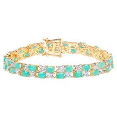 Bracelet Emerald Crossover Diamonds 10.3 Carats 14K Yellow Gold Plated Silver