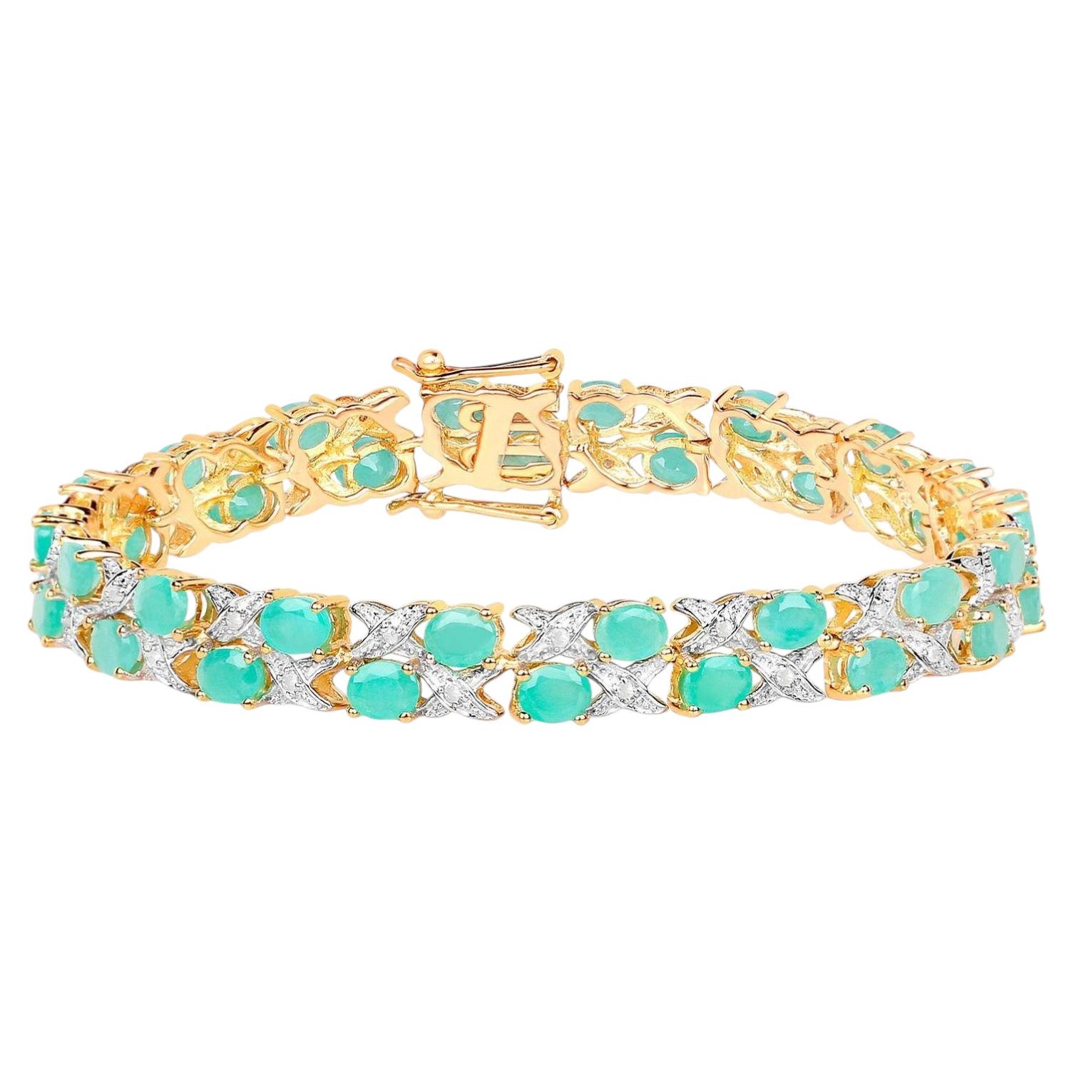 Bracelet Emerald Crossover Diamonds 10.3 Carats 14K Yellow Gold Plated Silver en vente