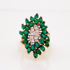 Emerald Crystal Cluster Cocktail Ring (Size 9), 1980s