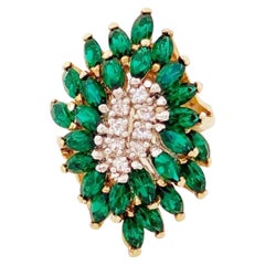 Emerald Crystal Cluster Cocktail Ring (Size 9), 1980s