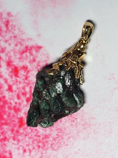 Emerald Crystals Gold Pendant Natural Raw Green Stone Healing jewelry gift wife