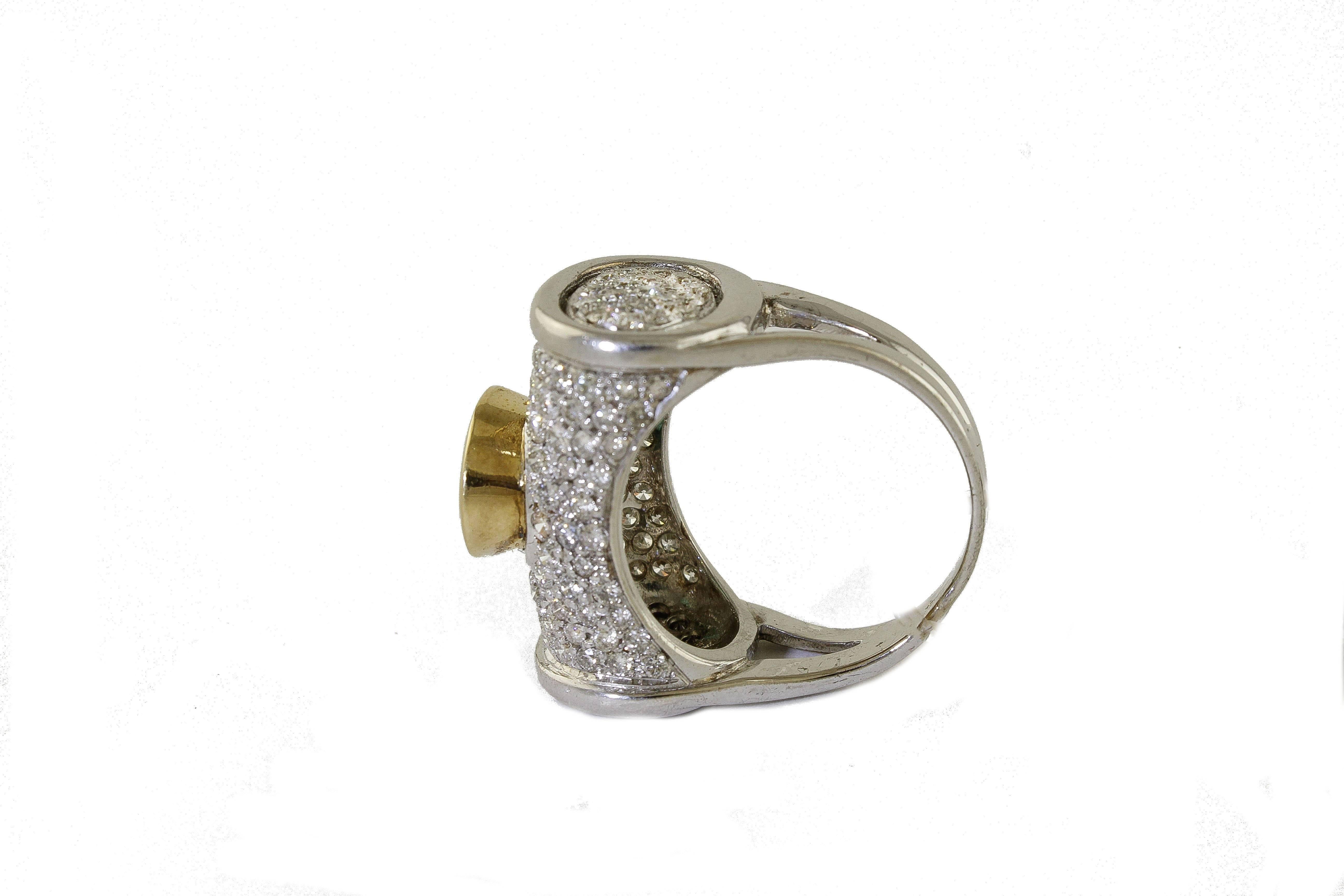 Brilliant Cut Emerald Diamonds White and Yellow Gold Cocktail Ring For Sale