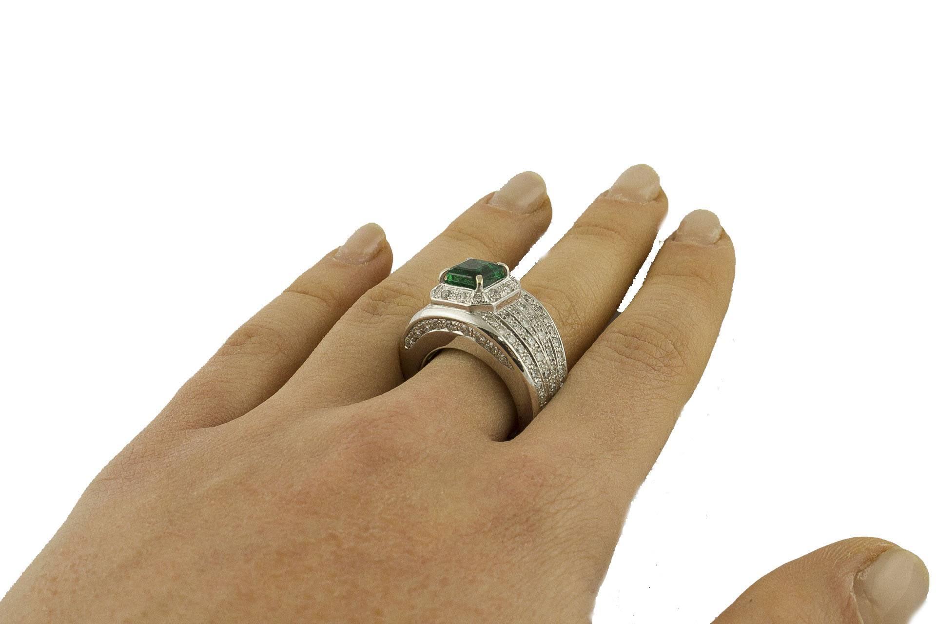 Brilliant Cut Emerald Diamonds White Gold Band Ring For Sale