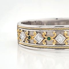 Emerald Cts 0.32 and Princess Cut Cts 1.15 Diamond Bangle Bracelet