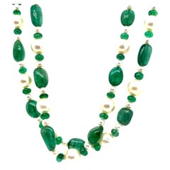 Emerald Cts 144.96 and South Sea Pearl Beaded Necklace with 18k White Gold Clasp