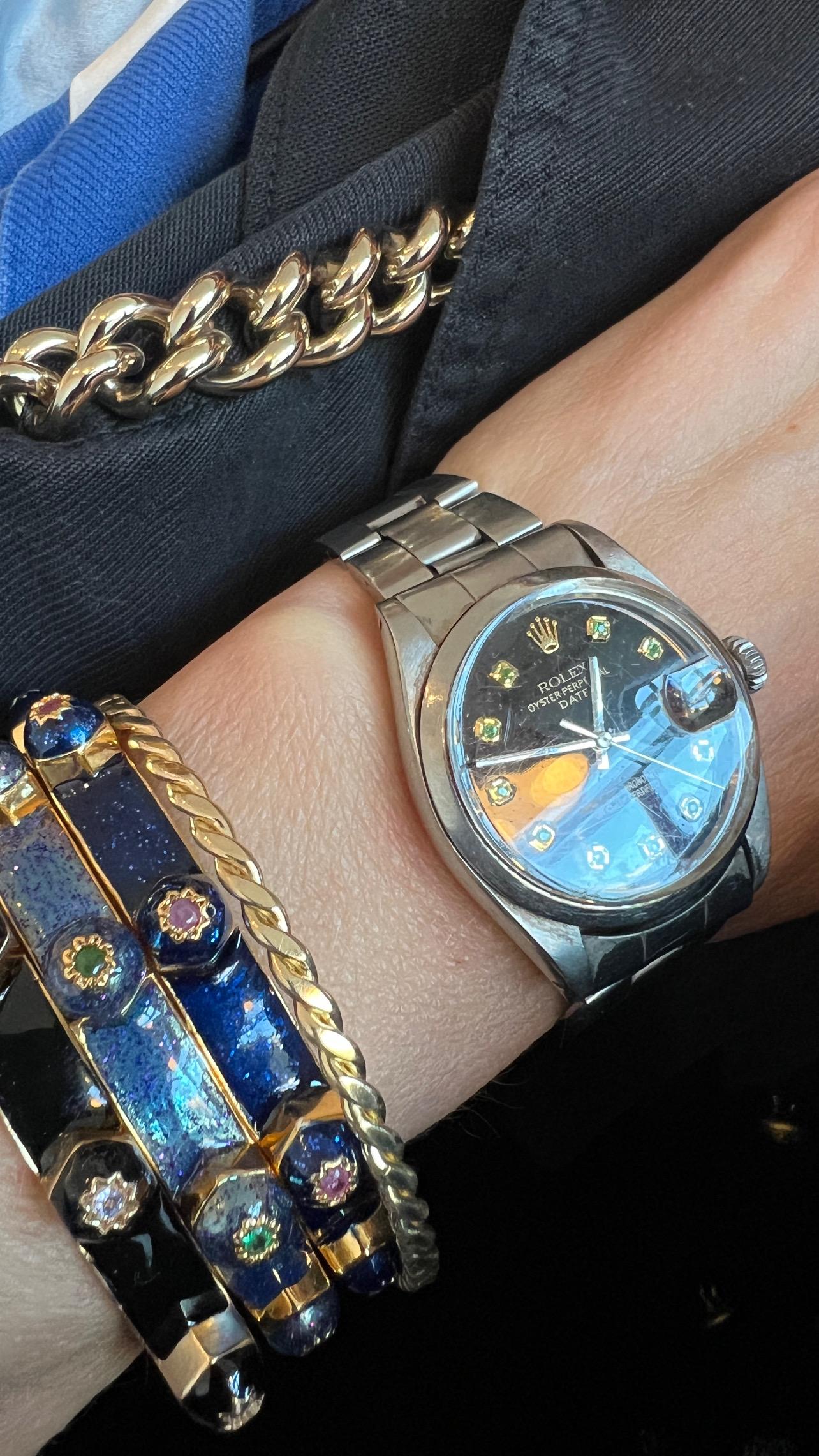 Vittoriano Bracciale Emerald con smalto blu glitterato in vendita