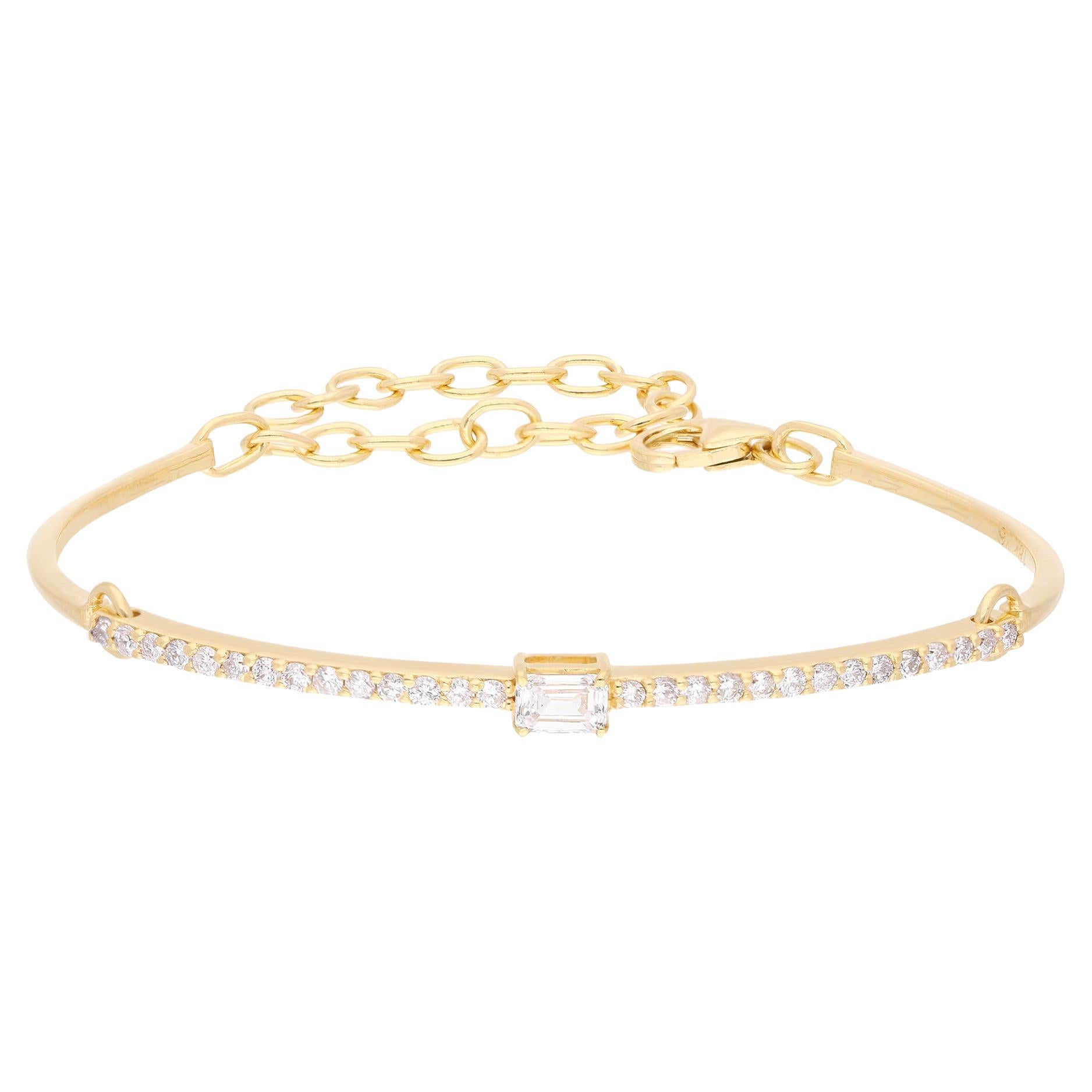 Bracelet bar amitié en or jaune 18 carats avec diamants taille émeraude