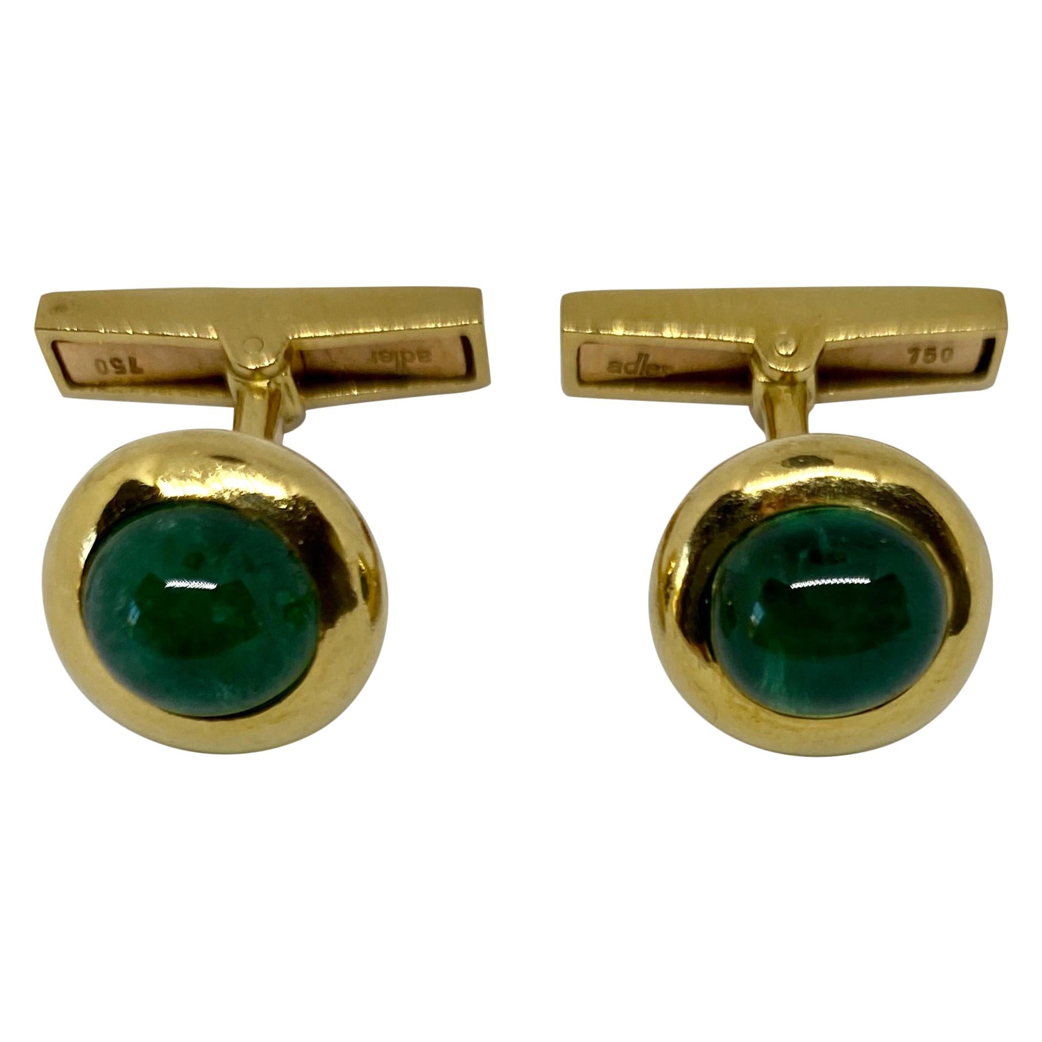 Emerald Cufflinks in 18 Karat Yellow Gold by Adler of Geneva