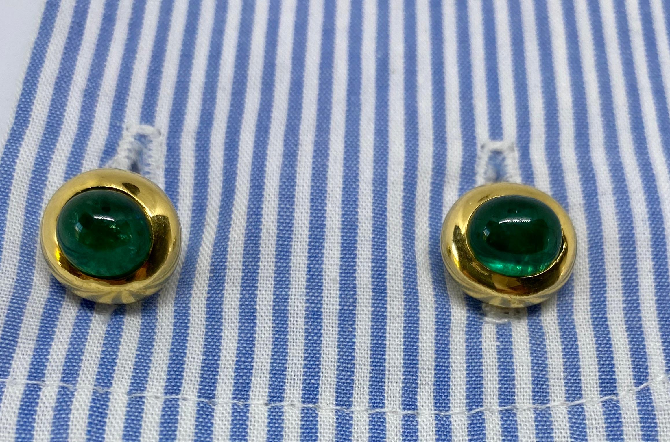 Women's or Men's Emerald Cufflinks in 18 Karat Yellow Gold by Adler of Geneva