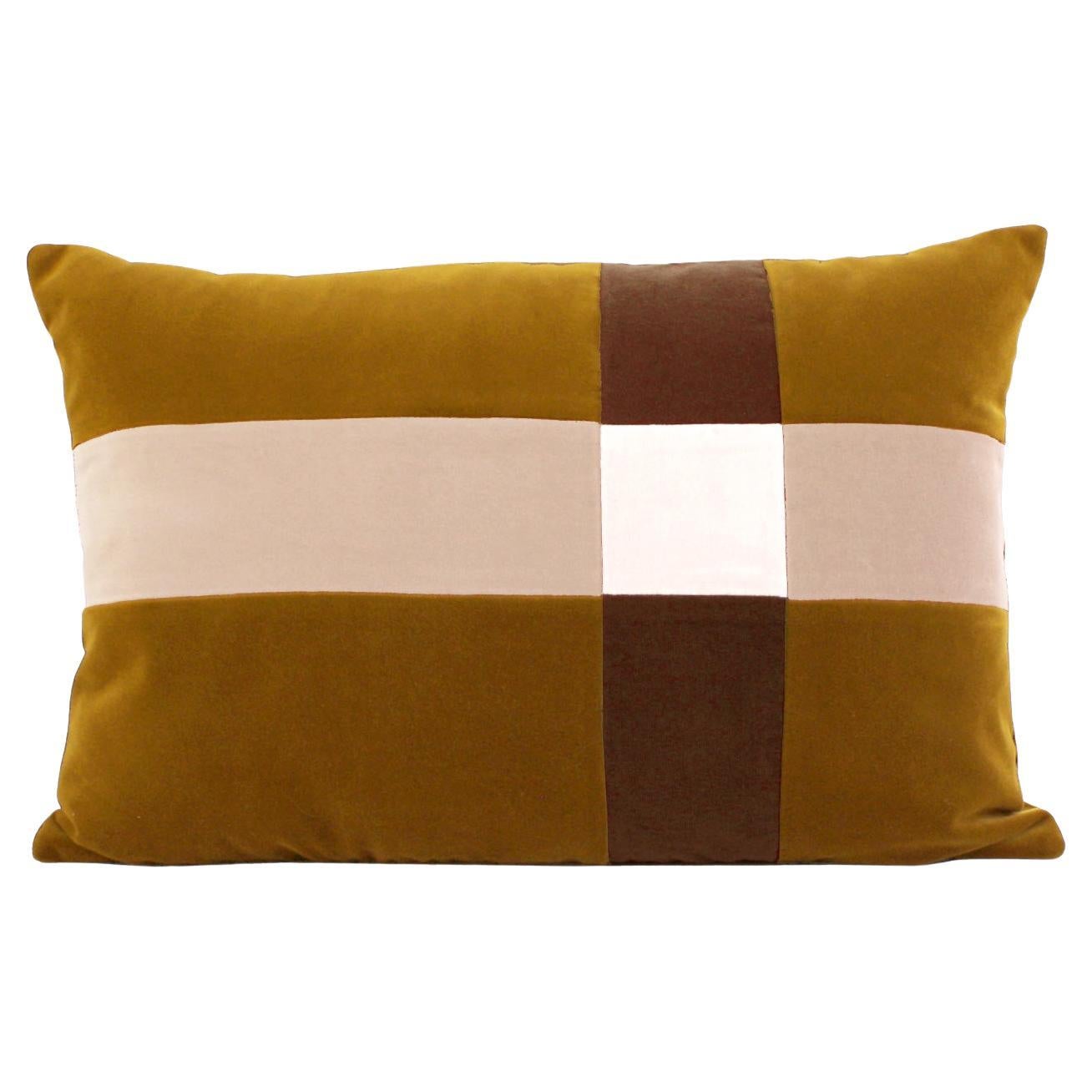 Cuscino decorativo in velluto deluxe fatto a mano con patchwork giallo smeraldo