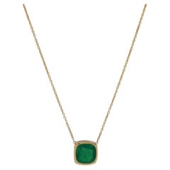 Emerald Cushion Bezel Pendant Necklace in 18K Yellow Gold