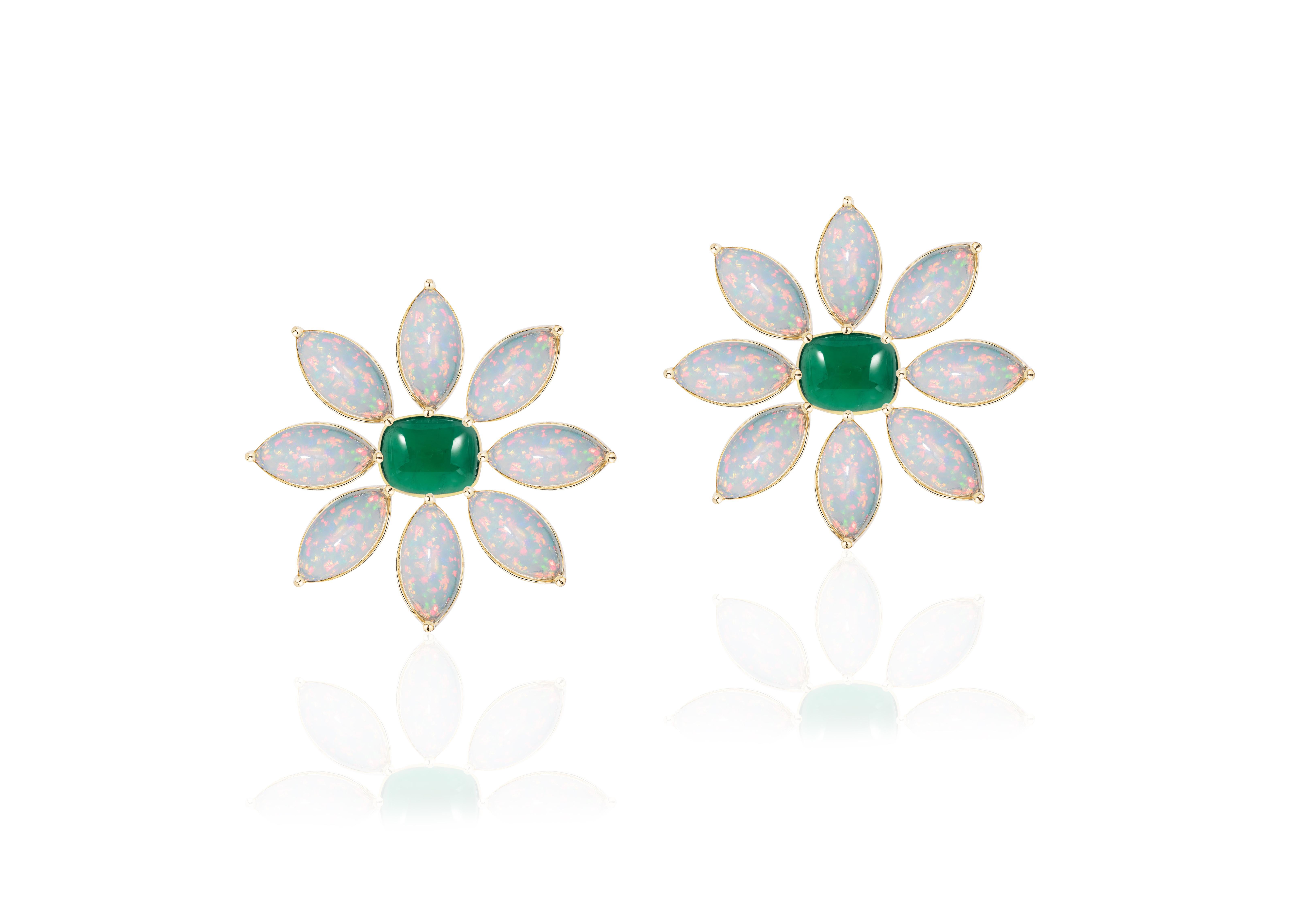 Contemporary Goshwara Emerald Cushion Cab and Marquise Opal Earrings