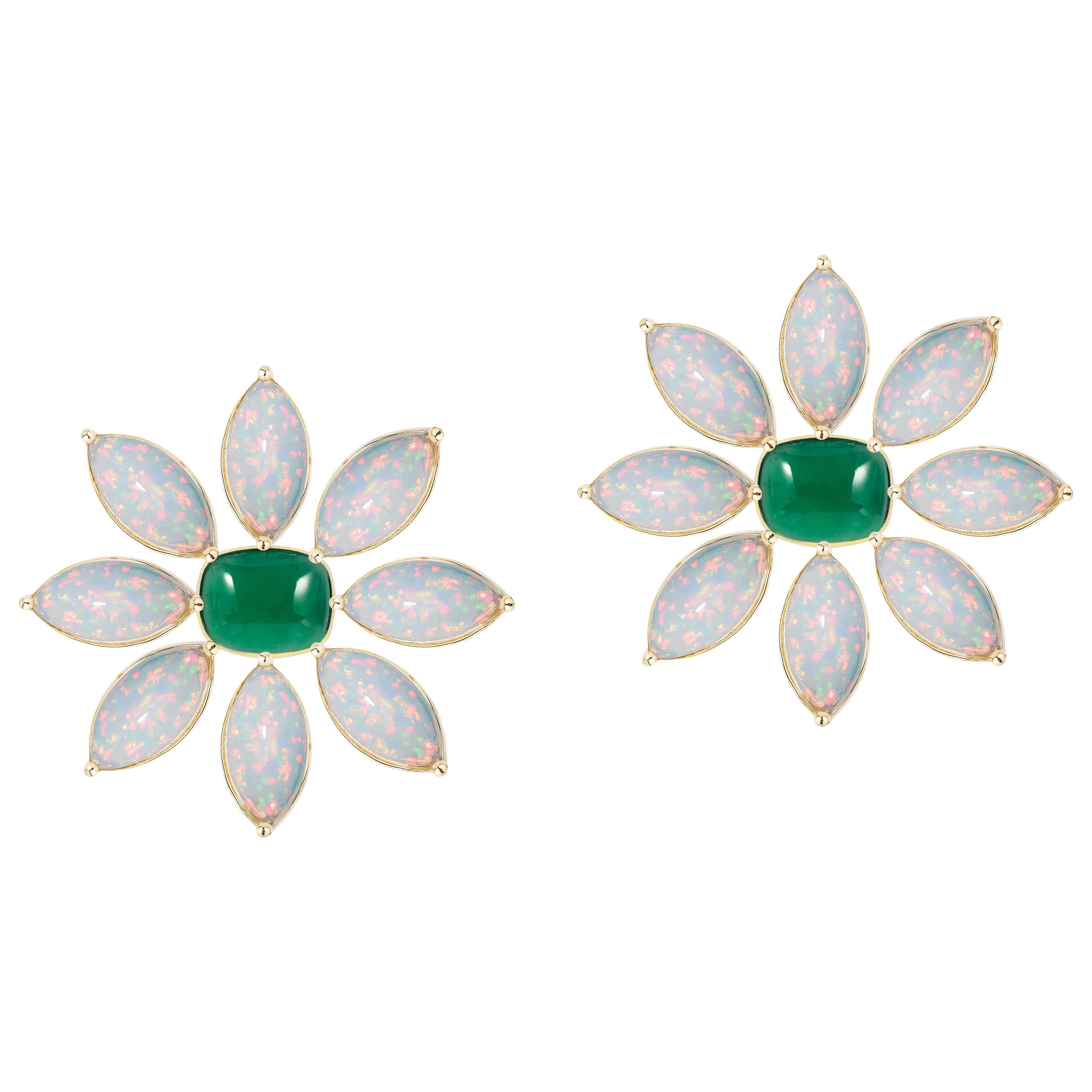 Goshwara Emerald Cushion Cab and Marquise Opal Earrings