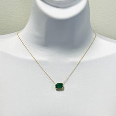 Emerald Cushion East West Bezel Necklace in 18K Yellow Gold