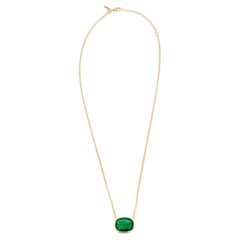 Emerald Cushion Pendant Necklace in 18k Yellow Gold