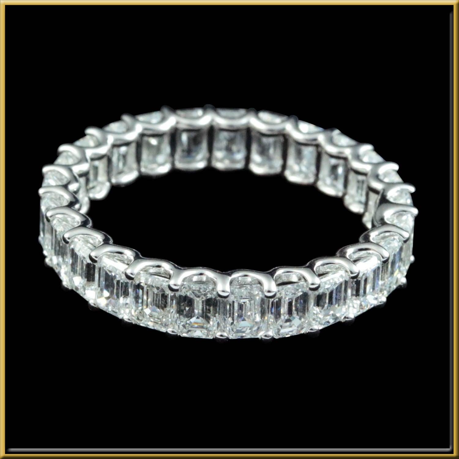 For Sale:  Emerald Cut 0.15 Carat Each Diamond Eternity Ring in 18 Karat Gold 3
