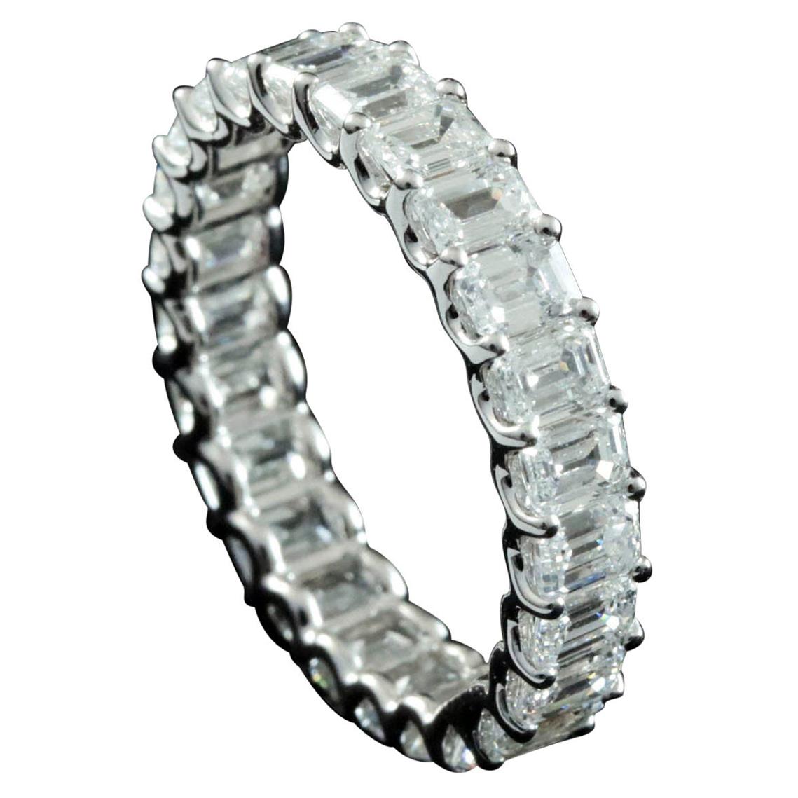For Sale:  Emerald Cut 0.15 Carat Each Diamond Eternity Ring in 18 Karat Gold