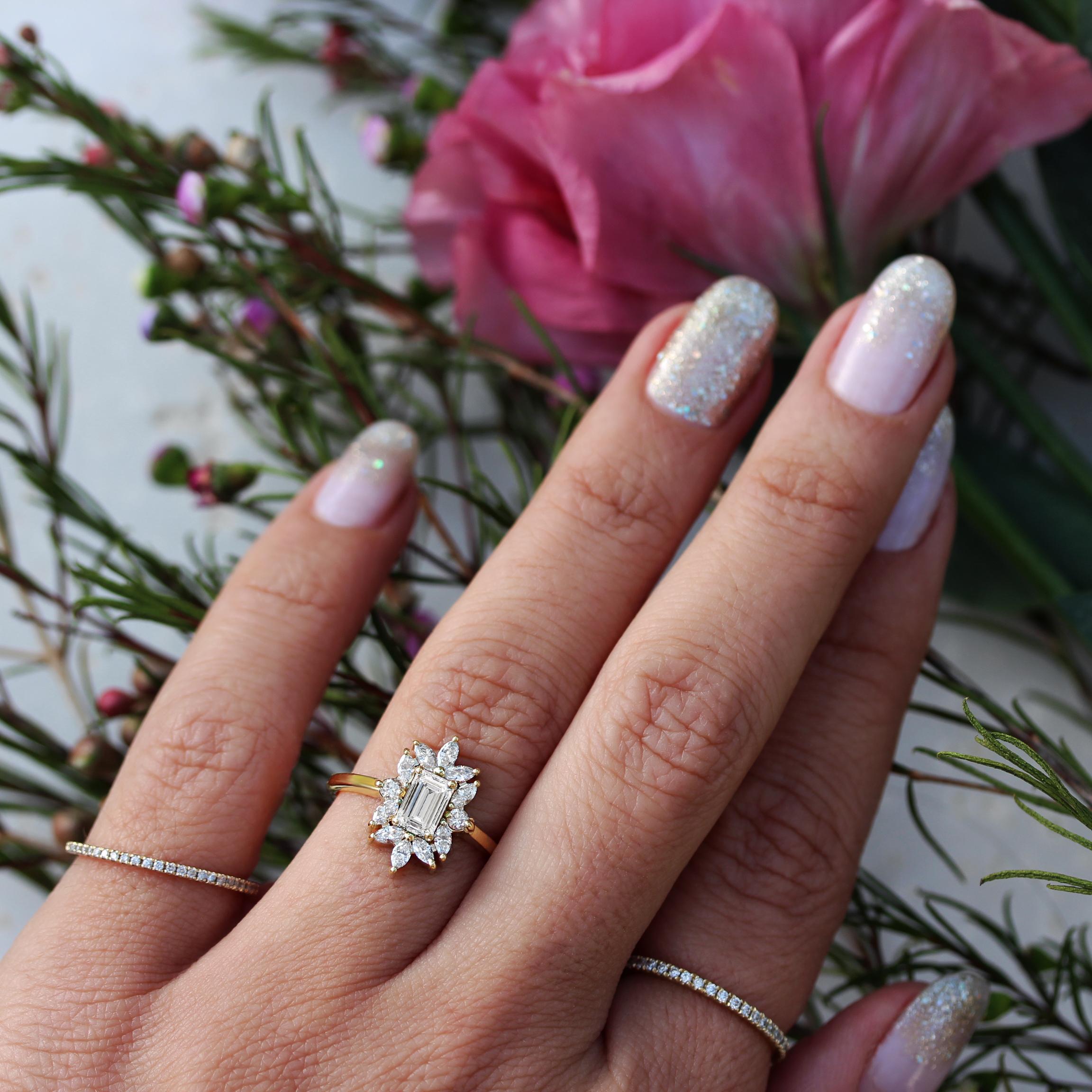 Capture her heart with this timeless Emerald-Cut Moissanite Engagement ring, Charlotte. With its classic design and 0.70-carat diamond, this piece is perfect for expressing your commitment. 
This list is for the engagement ring only.
Handmade with